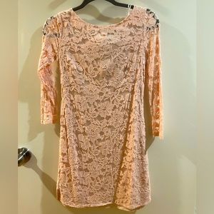 Long Sleeve Pink Lace Dress